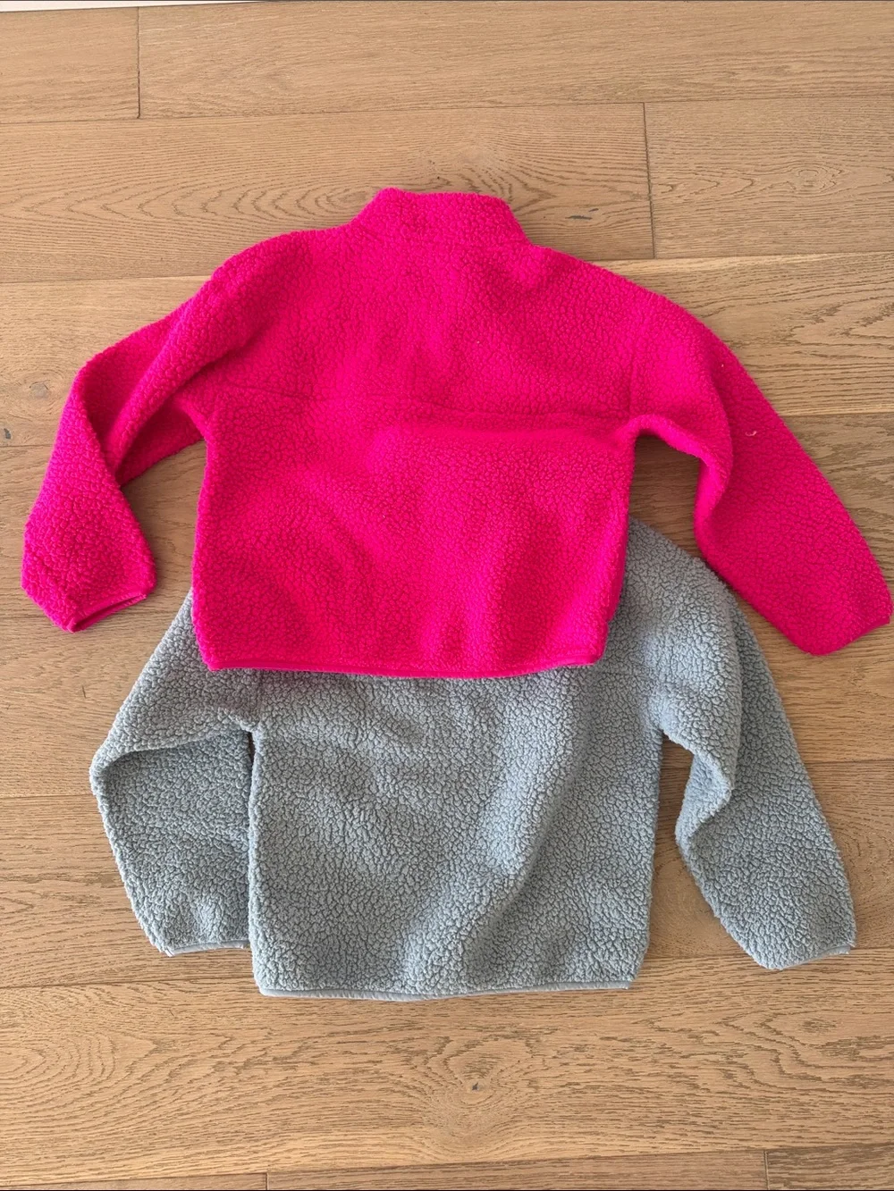 Kids Sherpa Half-Zip Pullovers - Hot Pink & Light Blue